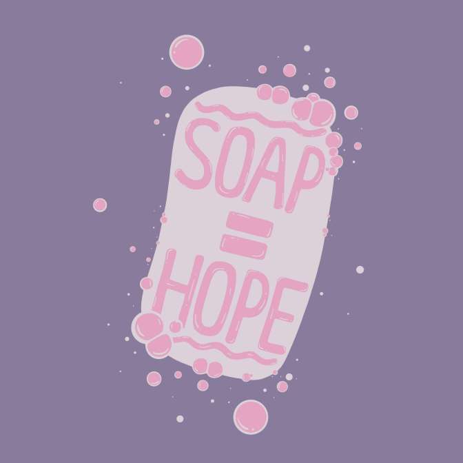 This is a United Nations poster showing a bar of soap with “SOAP = HOPE” written on the bar. Credit: United Nations, Unsplash.com. 